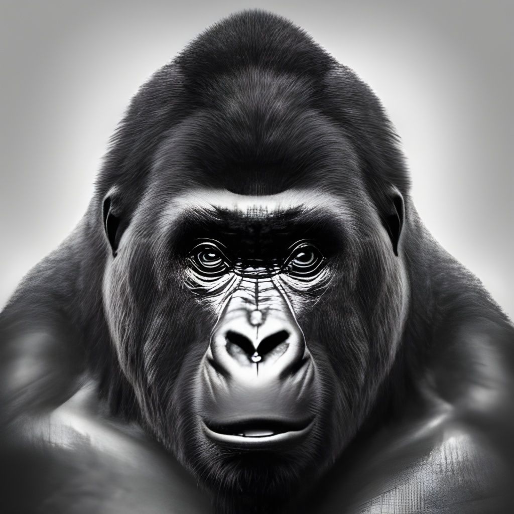 Realistic Silverback Gorilla Portrait in Black and White