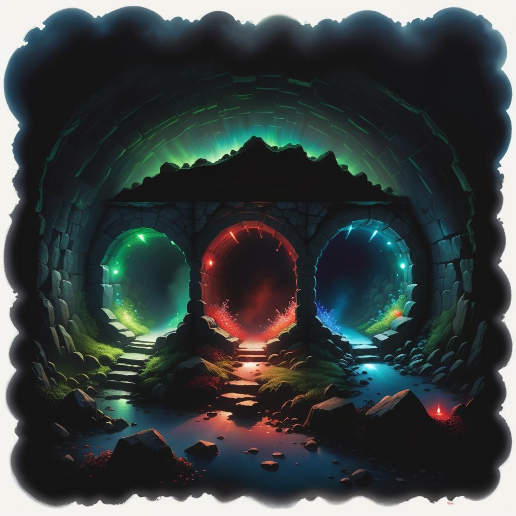 Magical Underground Tunnels with Glowing Crystals