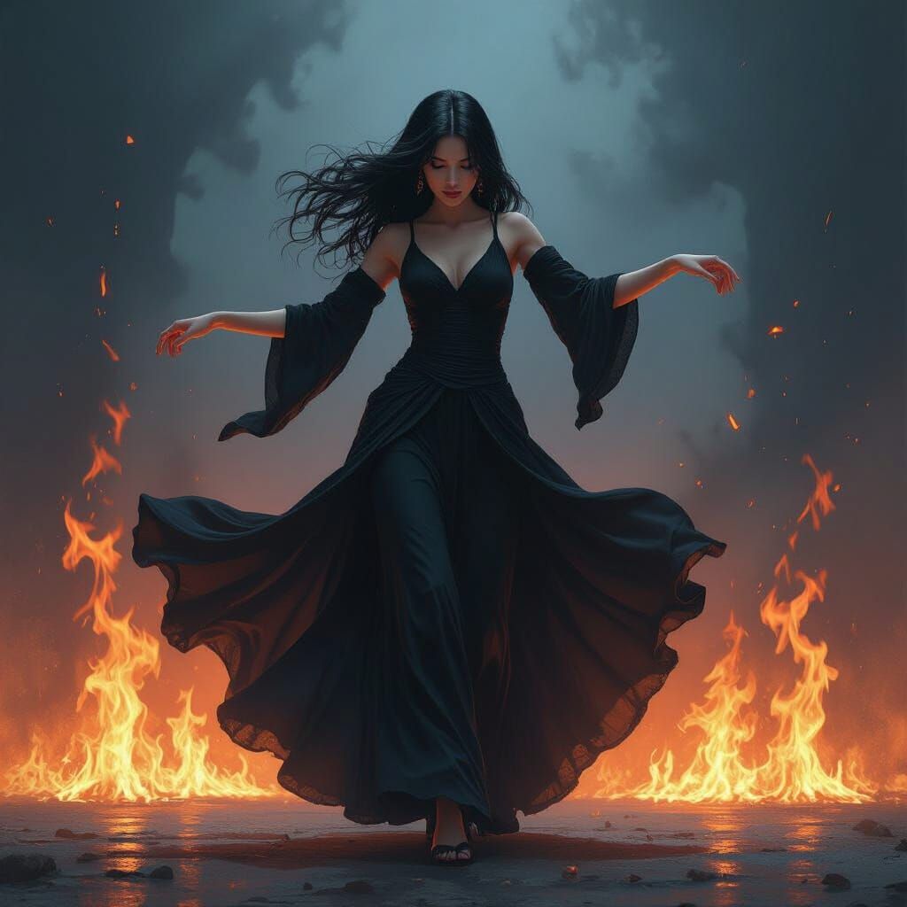 Mysterious Girl's Fiery Dance in Dramatic Style