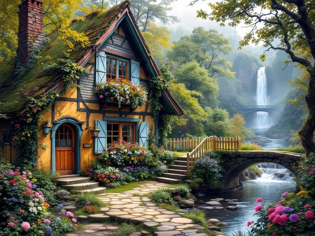 Enchanting Cottagecore Scene in a Hidden Forest Glen