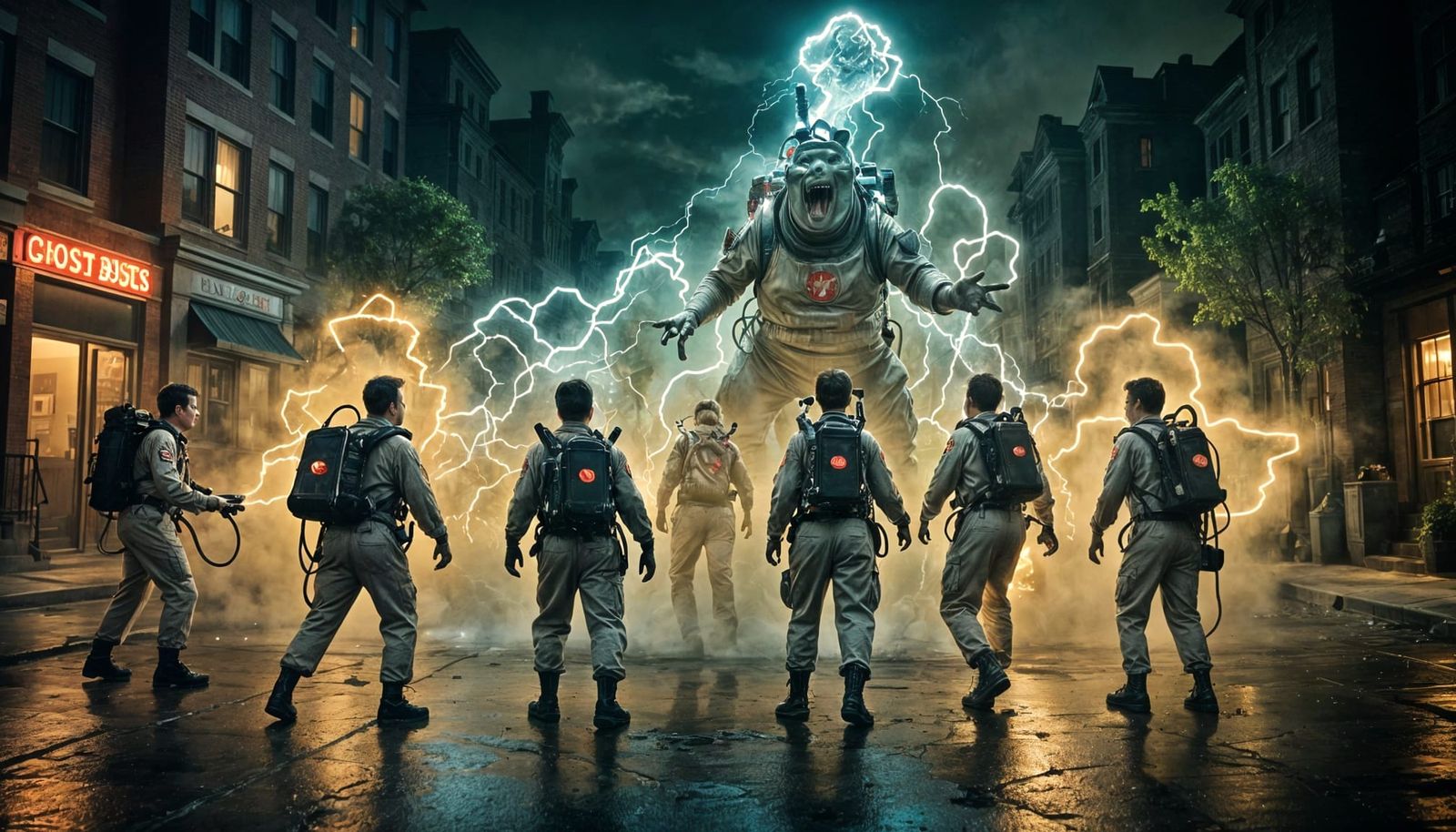 Ghostbusters Encounter a Strange Entity: Cinematic Still