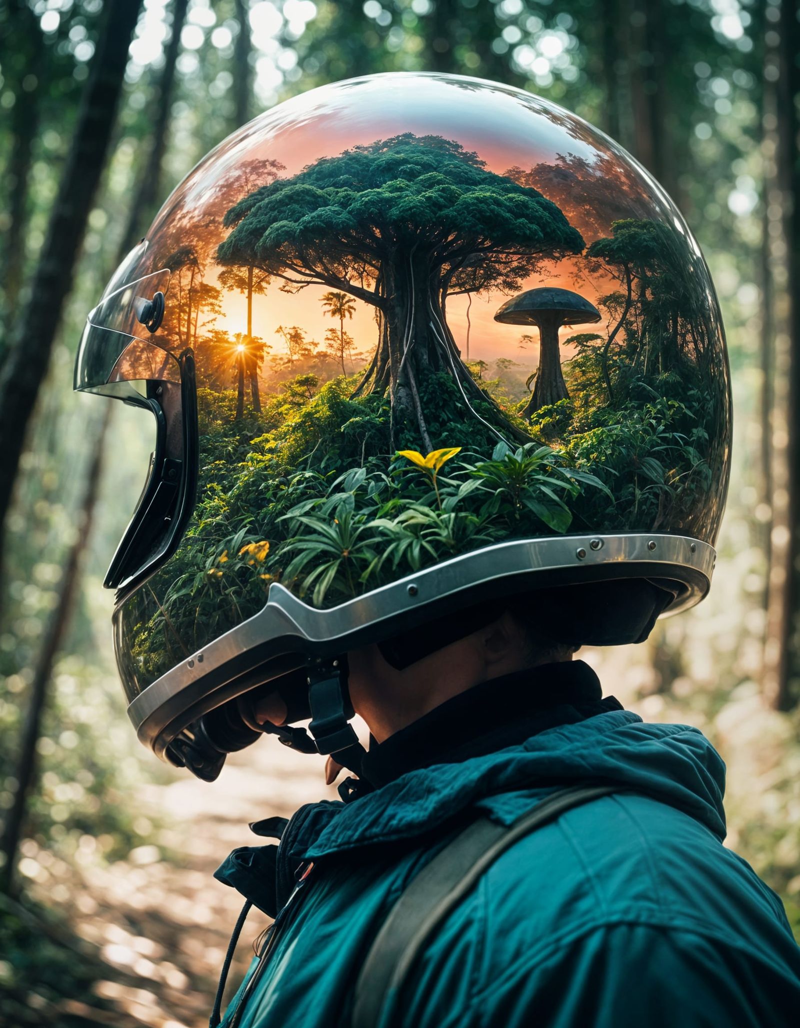 Tropical Rainforest Sunset Helmet in Space