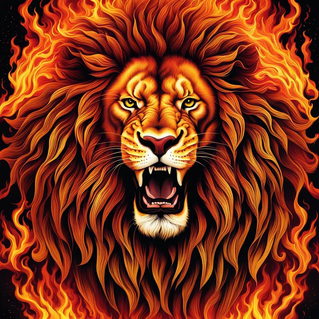 Lion Engulfed in Flames: A Fiery Spectacle
