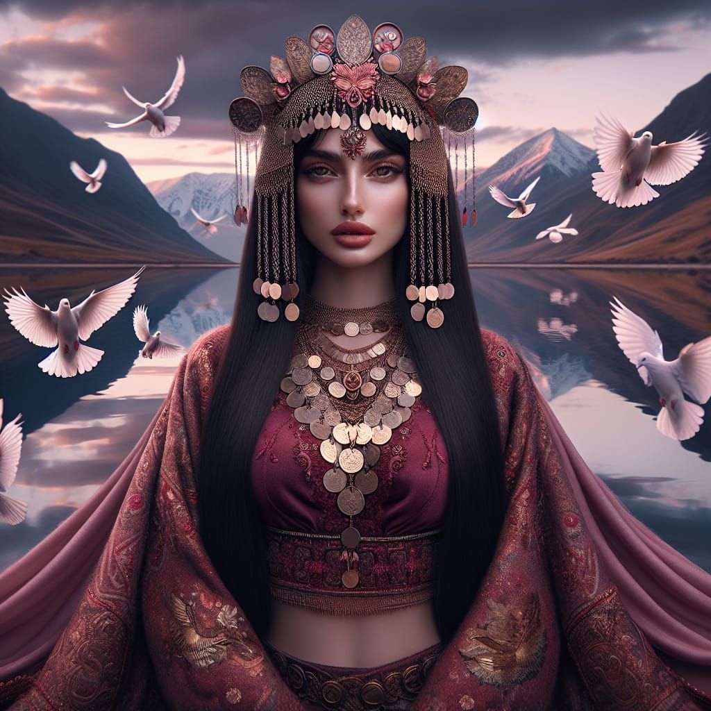 Armenian Goddess Astlik Emerging from Alpine Lake