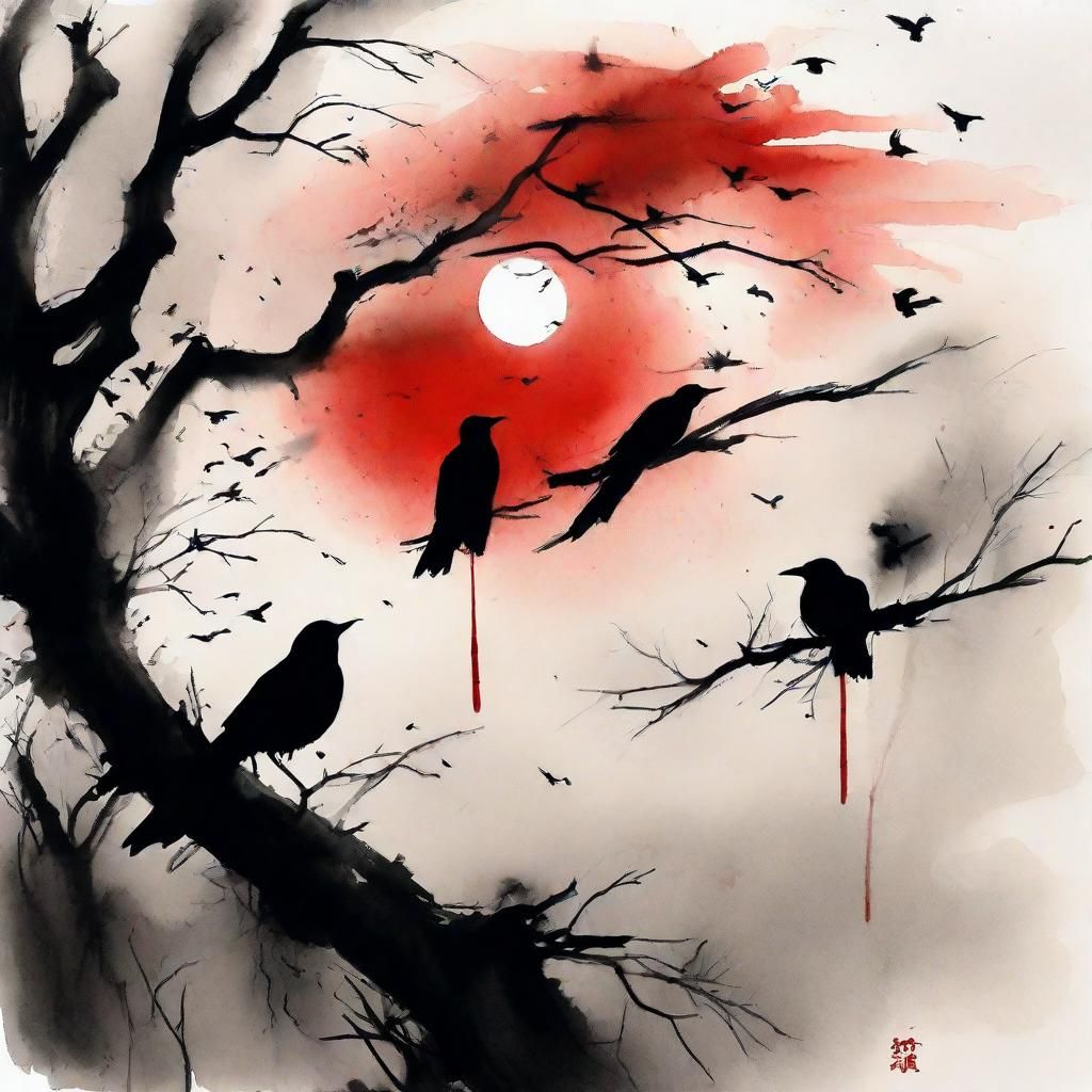 Eerie Flute Player in Chinese Ink Wash Painting