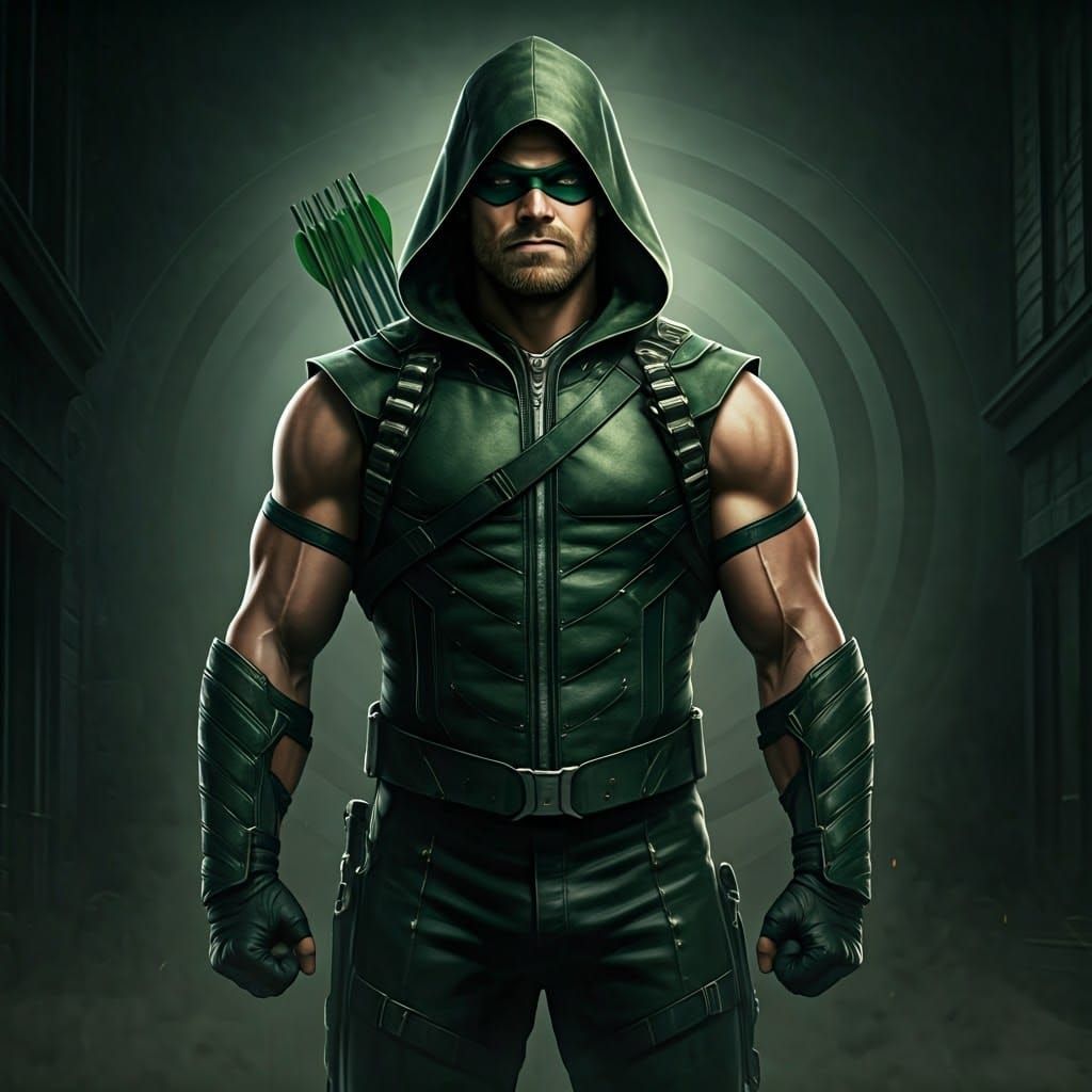 Heroic Green Arrow in Dark Alleyway
