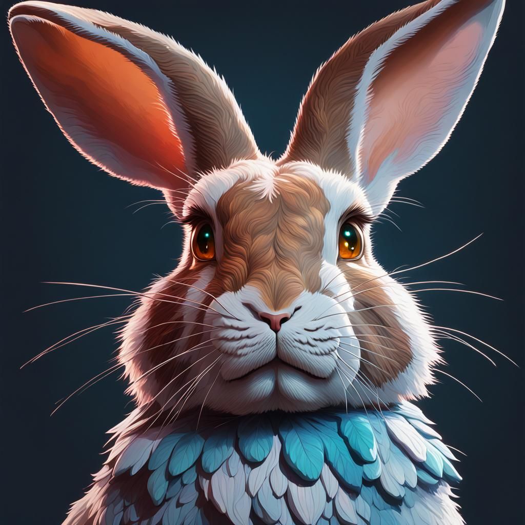 Stunning Rabbit Portrait in Vibrant Triadic Colors