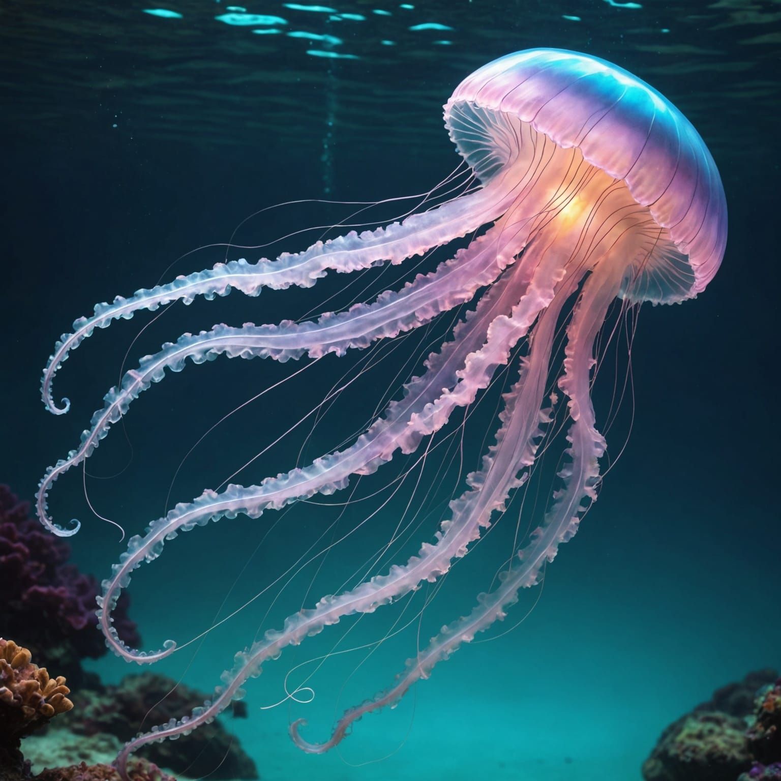 Mesmerizing Bioluminescent Jellyfish Drifting Through the De...