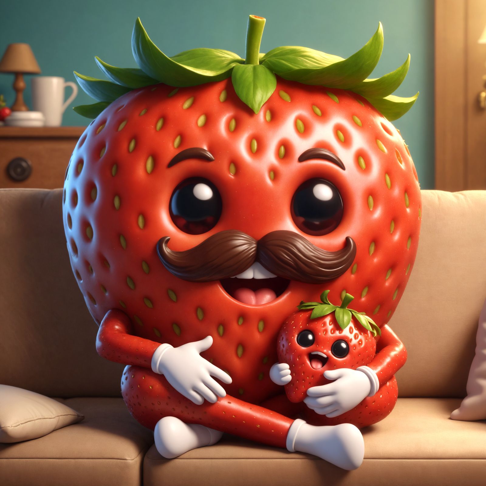 Cheerful Strawberry Family Portrait in Oil