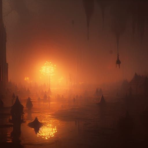 Dark Fantasy Concept Art in Purple and Yellow