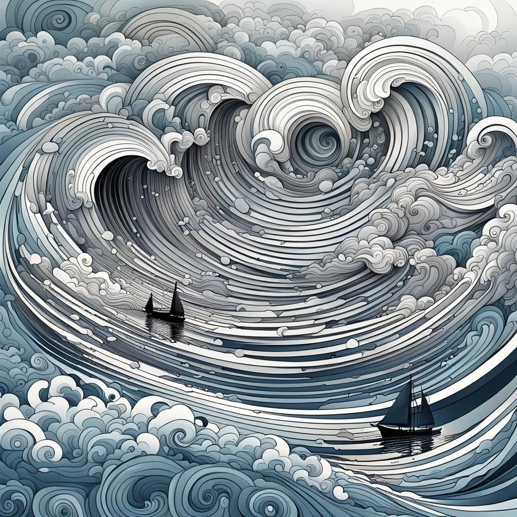 Small Boat in a Storm: Abstract Vector Art