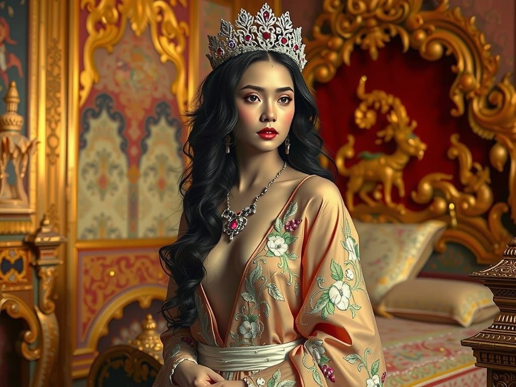 Elegant Thai Concubine in Ornate Royal Attire