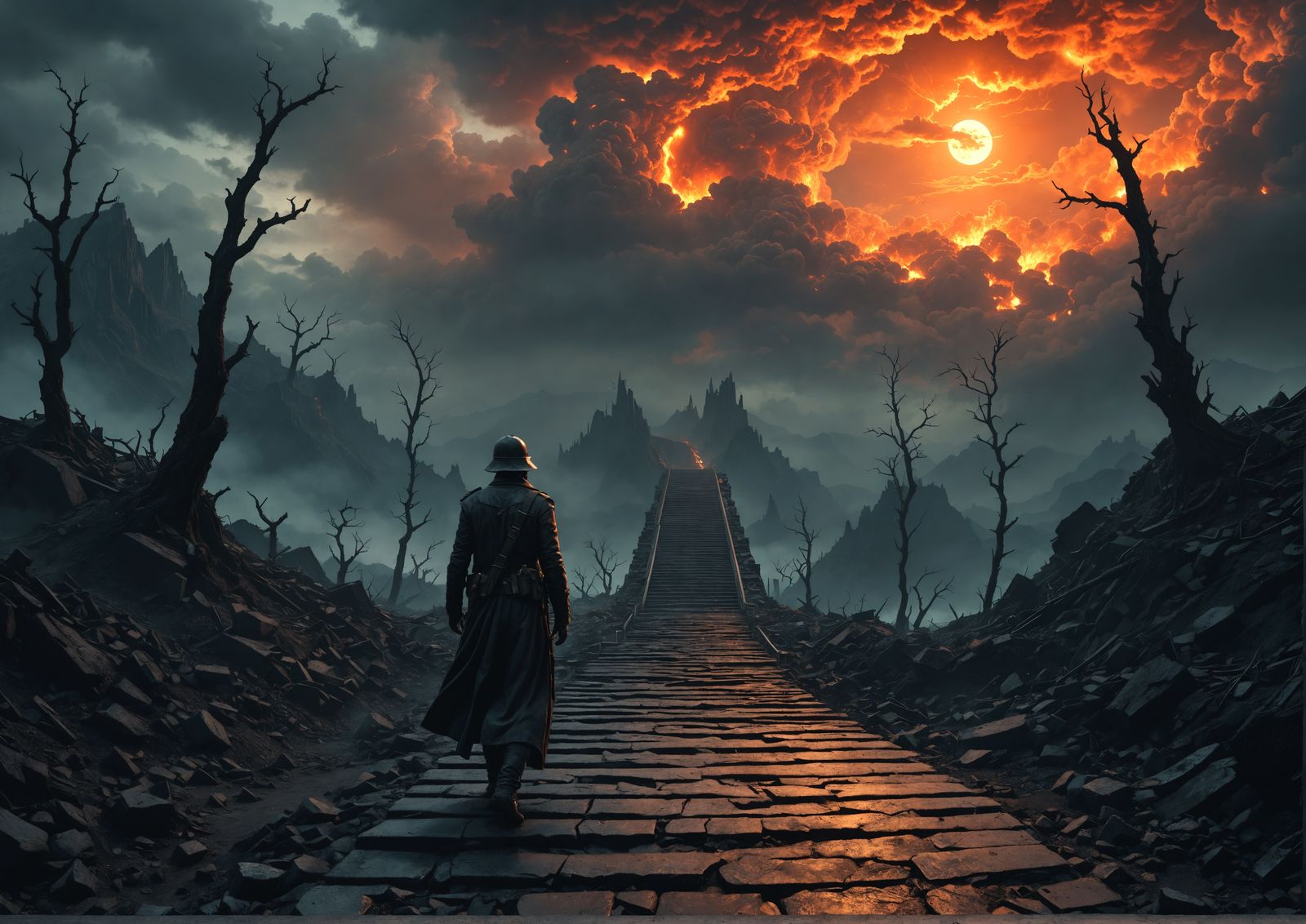 Post-Apocalyptic Stairway Landscape in 3D