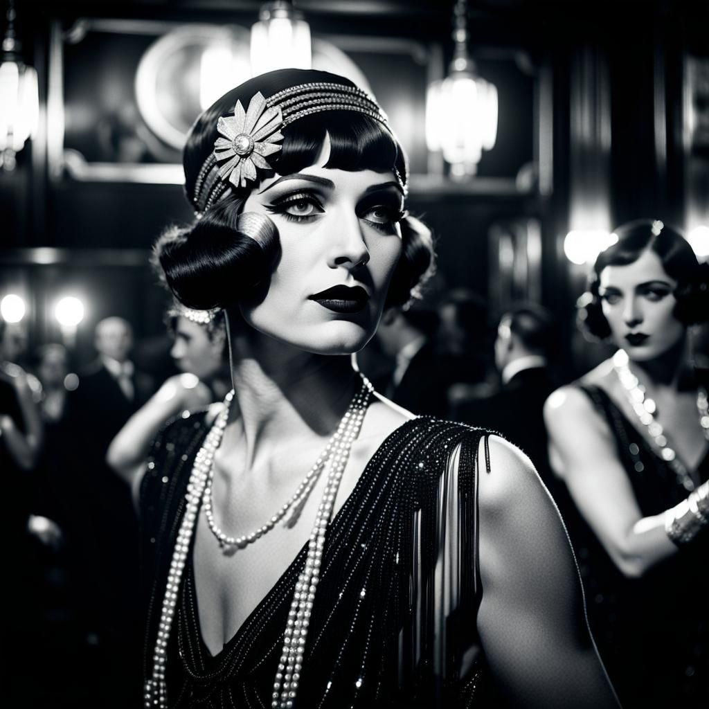 Flapper Girl Dancing in Speakeasy in Film Noir Style