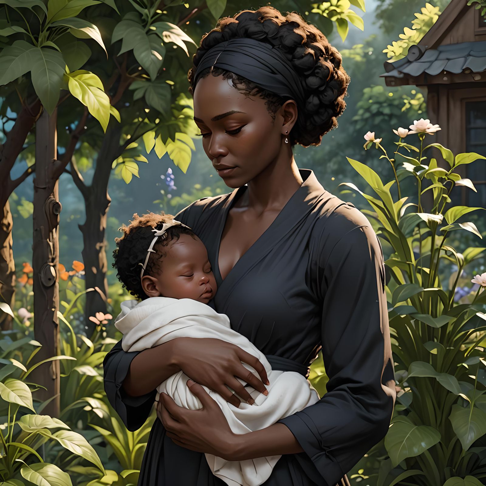 A young mother and her newborn baby