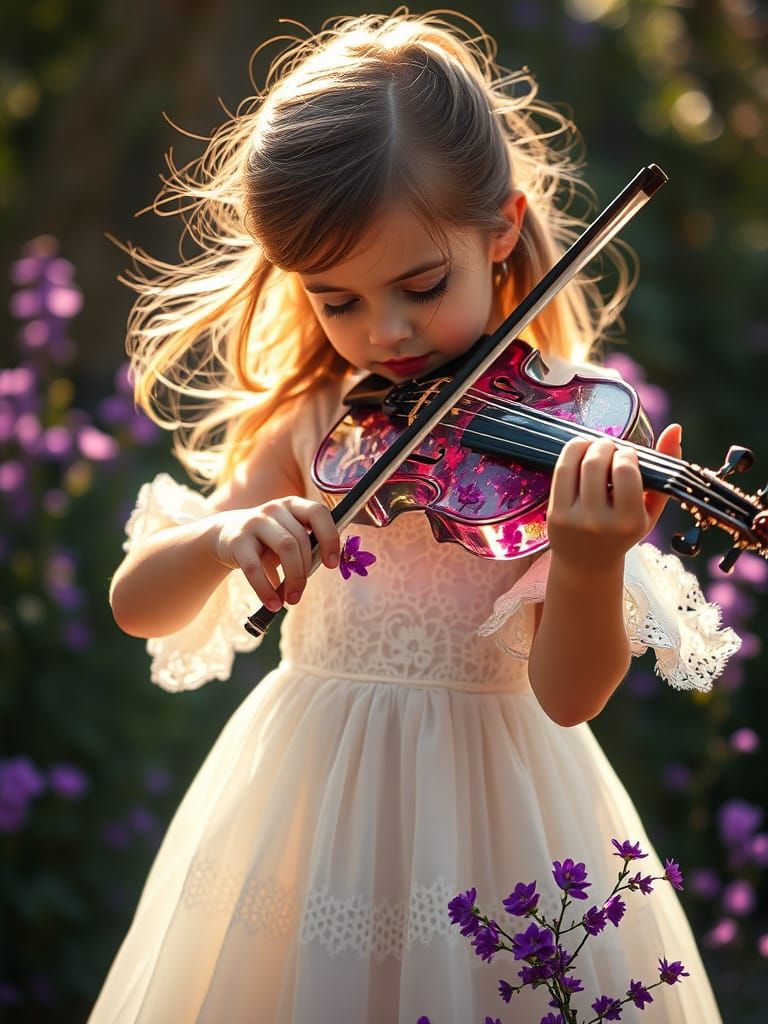 Hyper Realistic Girl Plays Glass Violin in Sunlight