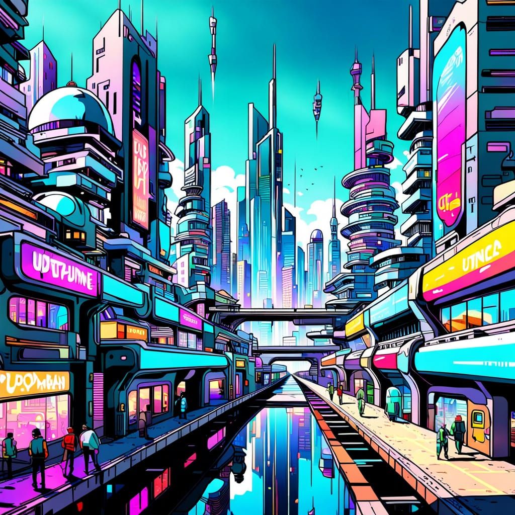 Vibrant Retro-Futuristic Metropolis