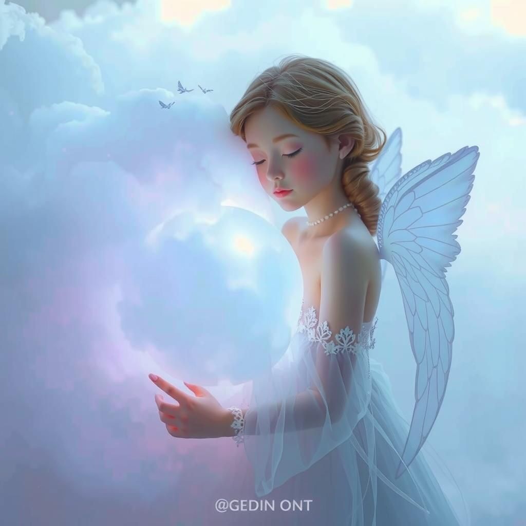 Ethereal Angel in Dreamy Pastel Cloudscape