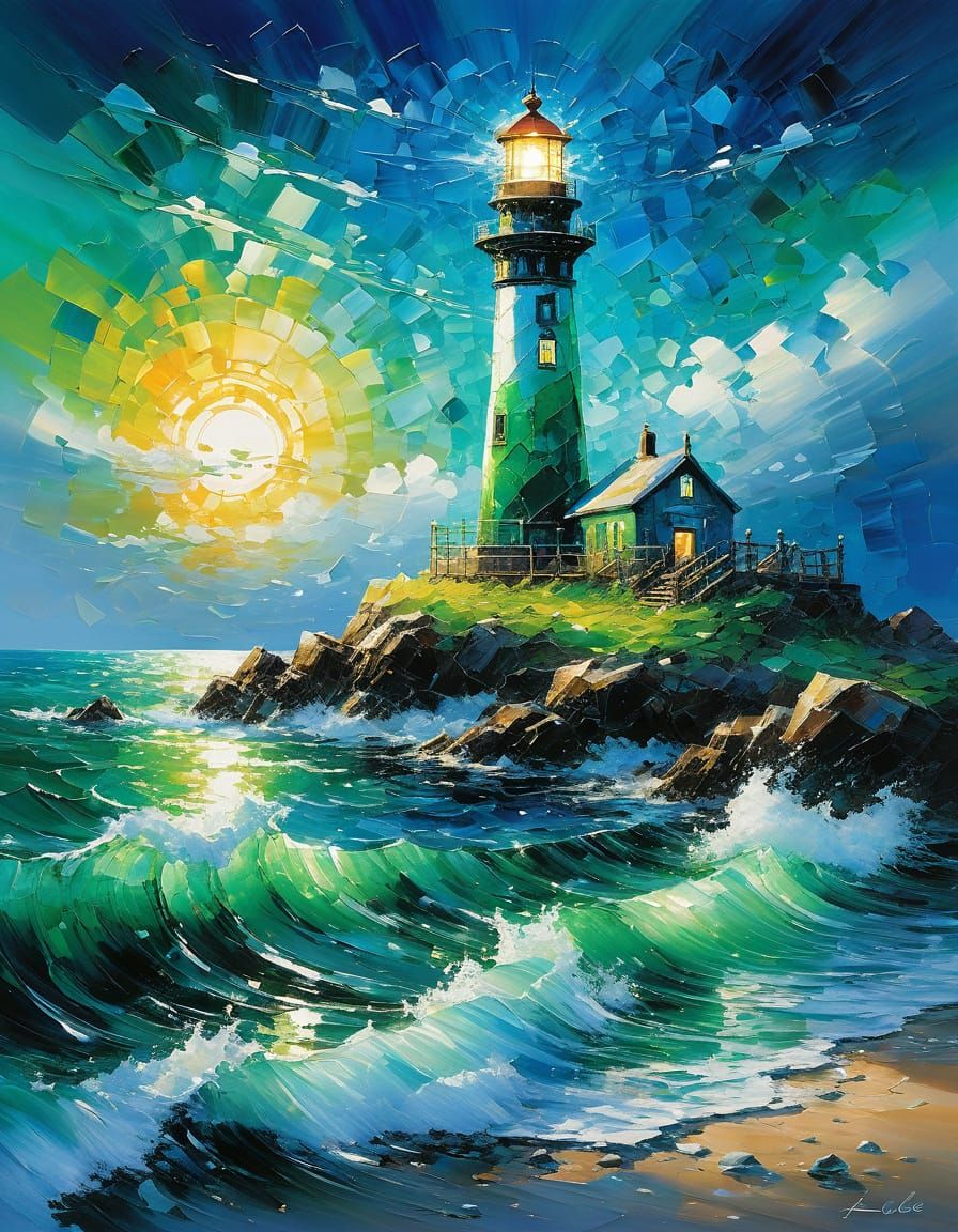 Lighthouse of Emerald and Cobalt Sea Glass