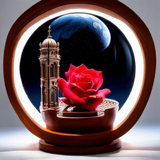 Red Roses in Crystal Globe, Hyperrealistic Fantasy Garden