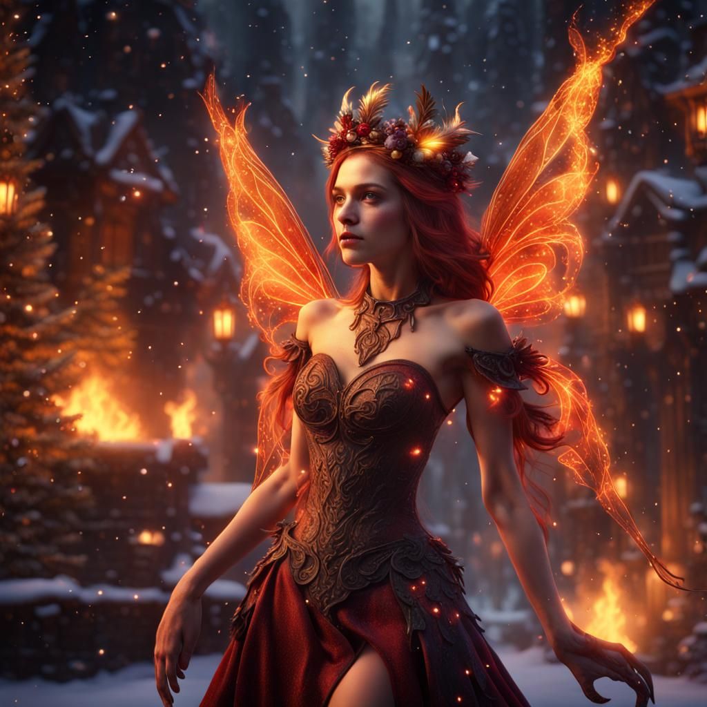 Christmas Fire Fairy: Fantasy Concept Art