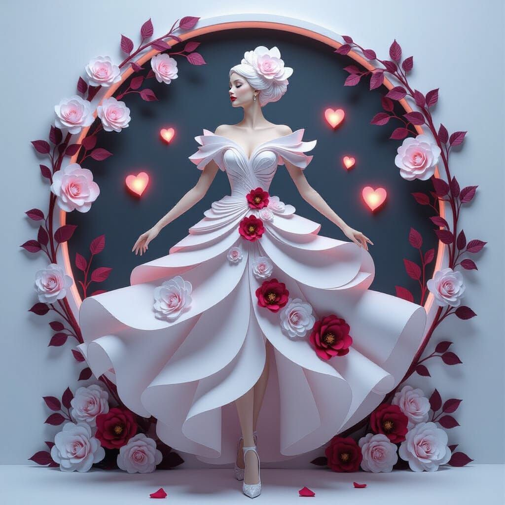 Elegant Lady in Motion With Stone Petal Dress