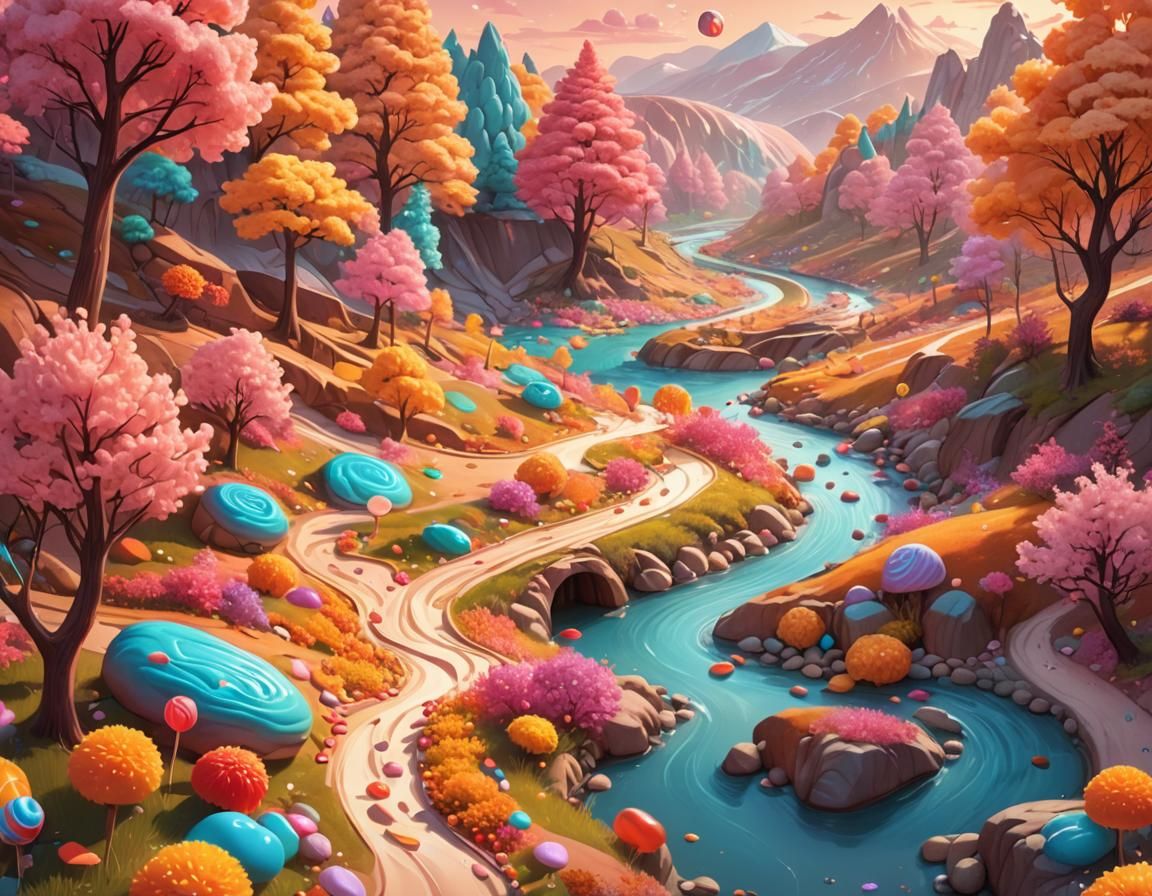 Candy Land: Caramel River in Pastel Digital Art