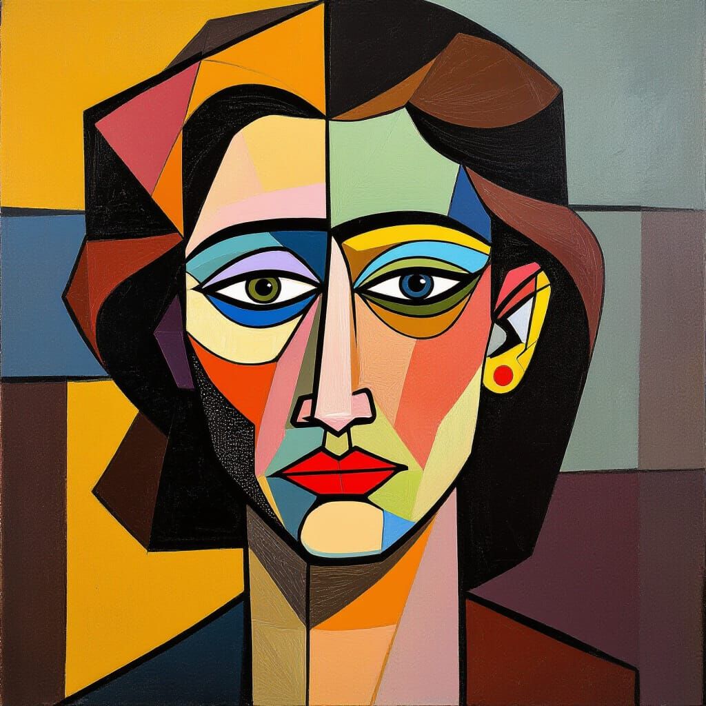 Cubist Woman's Face in Juan Gris Style