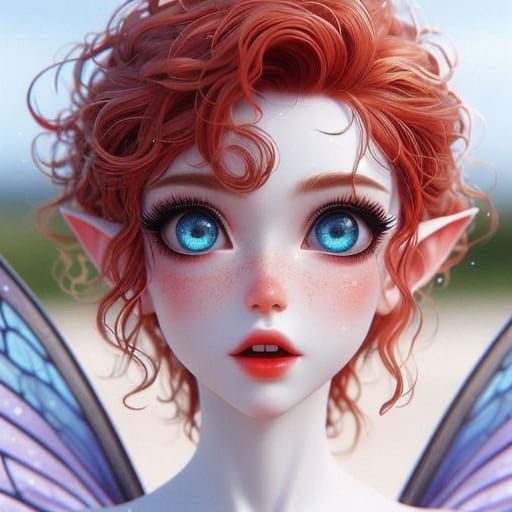 Vibrant Vampire Goddess on Beach in Japanese Manga Style