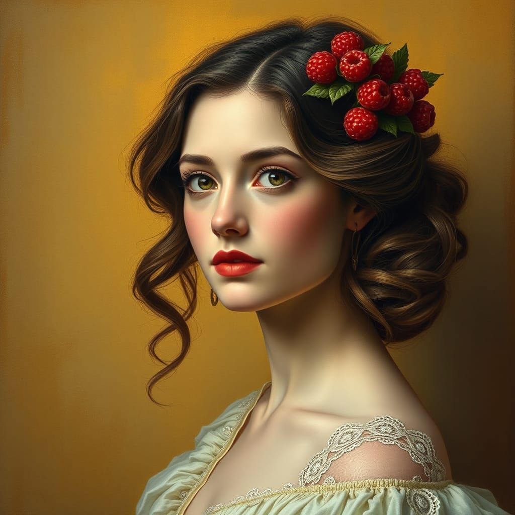 Lady with Raspberry Ornament in 19th Century Style