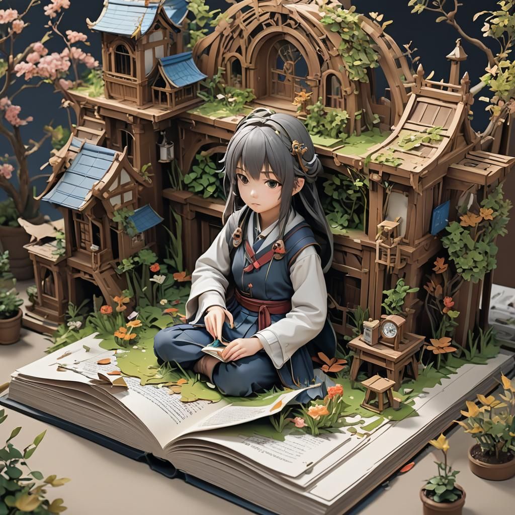 Detailed 3D Anime Pop-Up Book Art