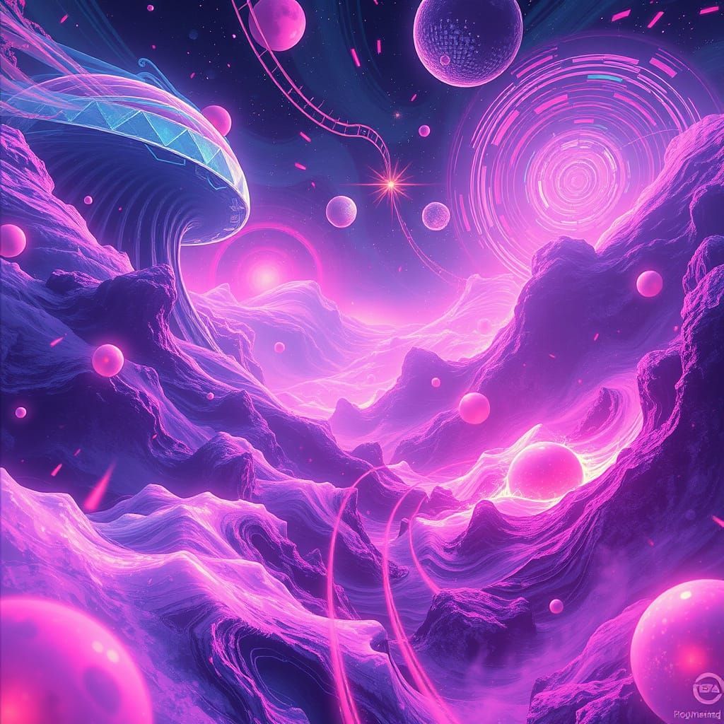 Surreal Quantum System in Futuristic Landscape