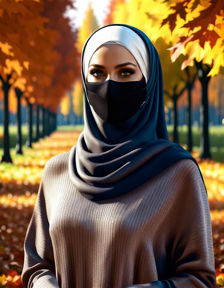 Hijabi Girl in Autumn Park Digital Art