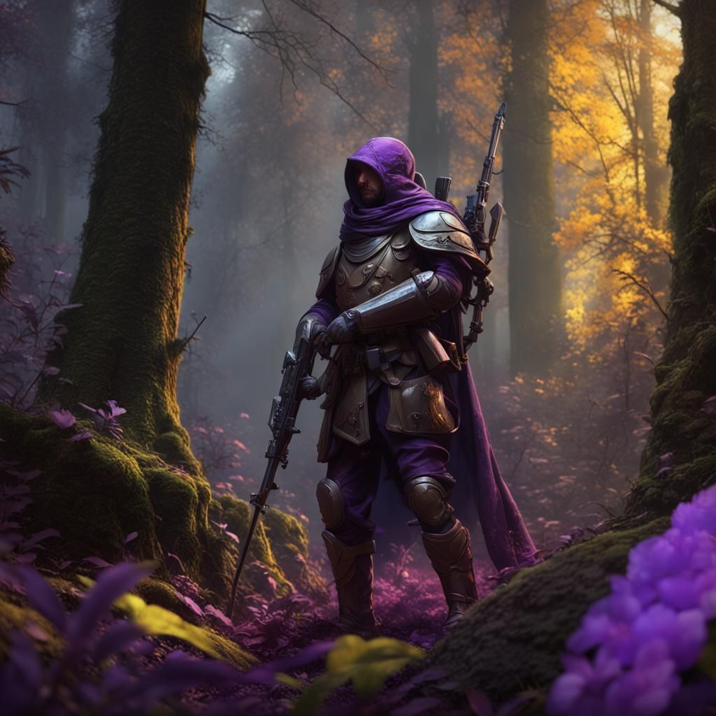 Wounded Soldier Lost in Dark Fantasy Forest