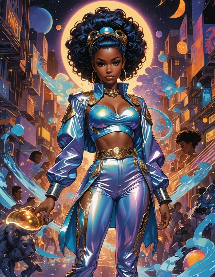 Iridescent Genie in Vintage Anime Style