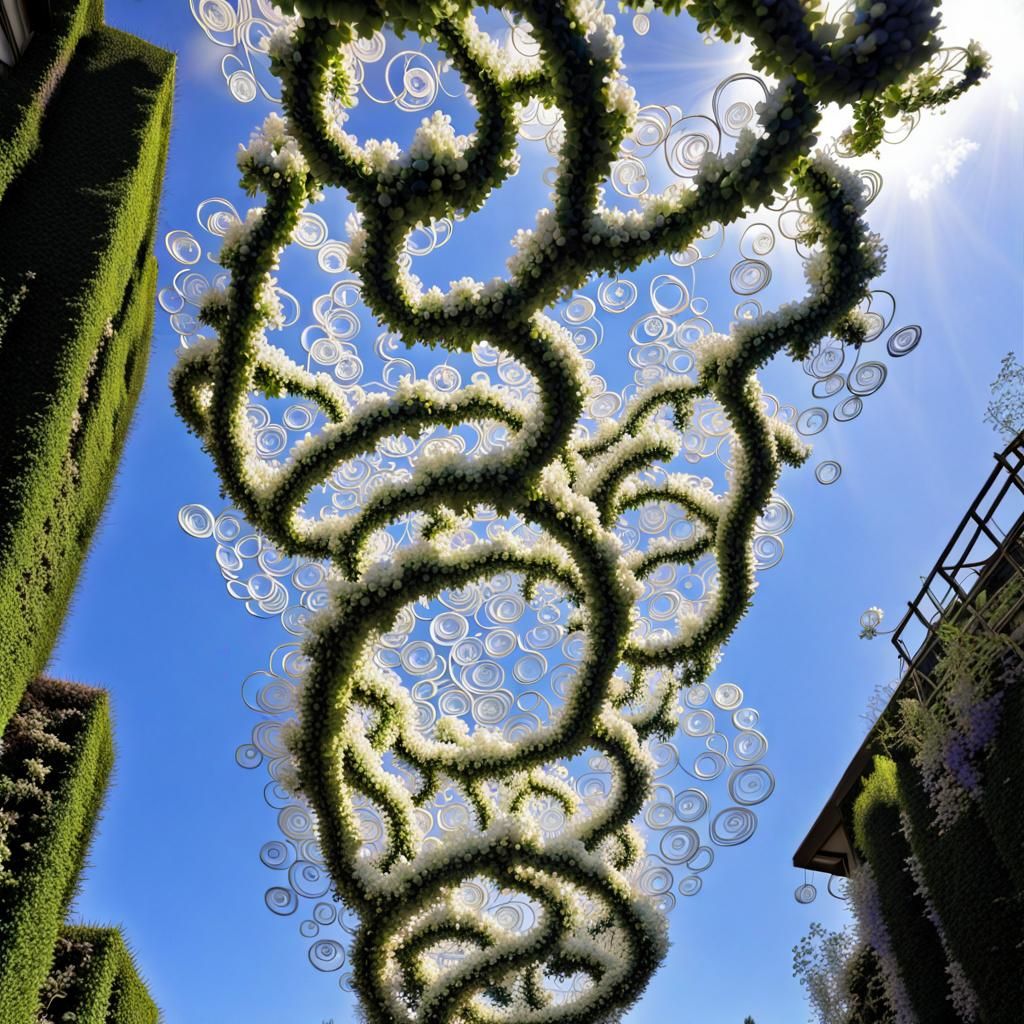 Photorealistic Japanese Garden with Bioluminescent Fractal F...