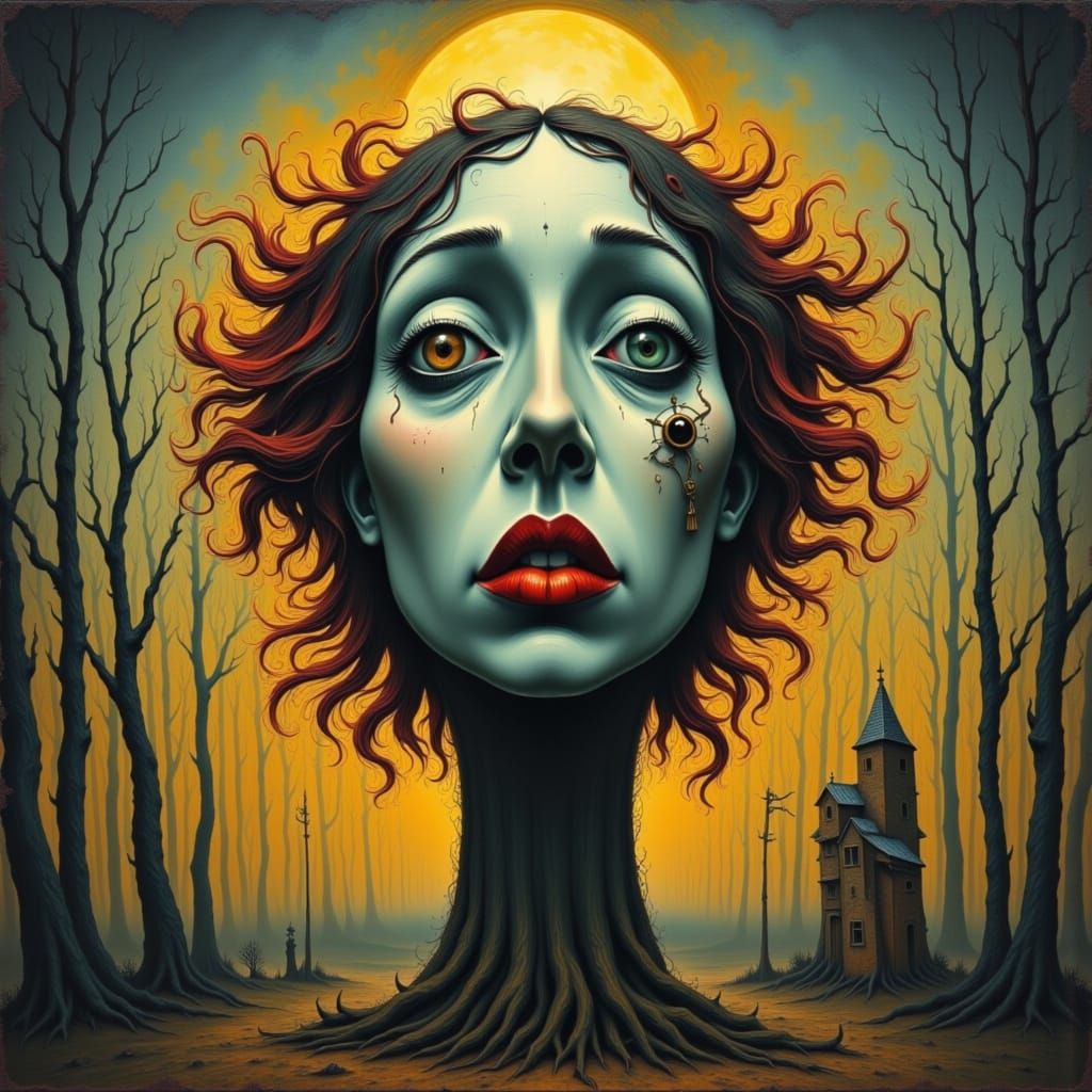 Strange Peculiar Woman in Surreal Style