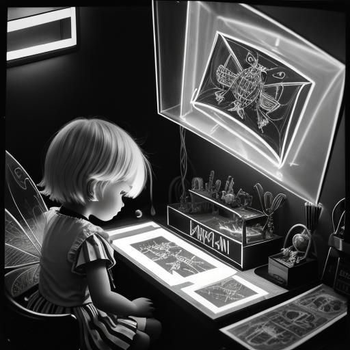 Surreal Rayograph with Rainbow Fairy and Goth Dolls