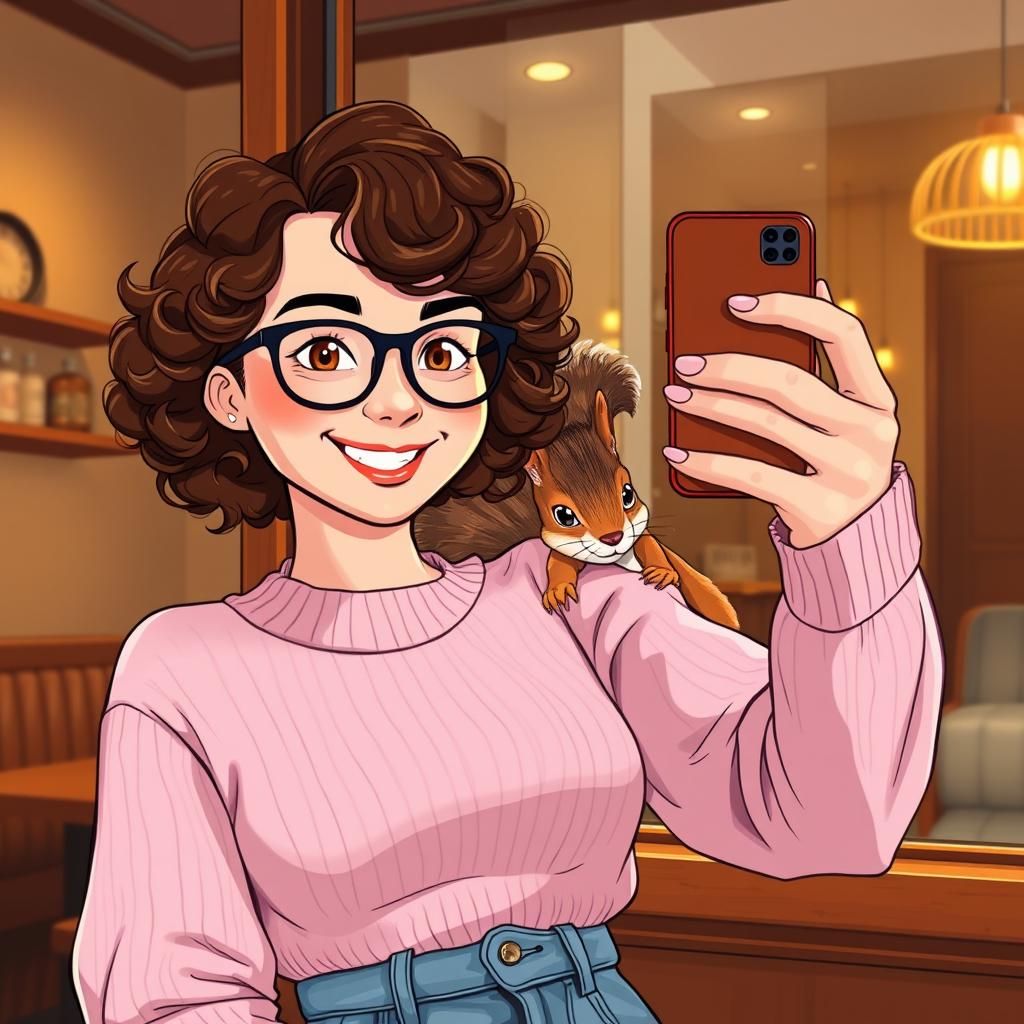 Whimsical Selfie with Squirrel, Loish Style