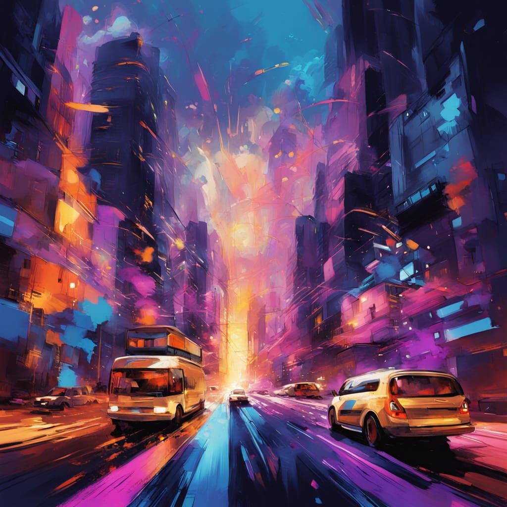 Vibrant Night Sky Explosion in Futuristic Cityscape