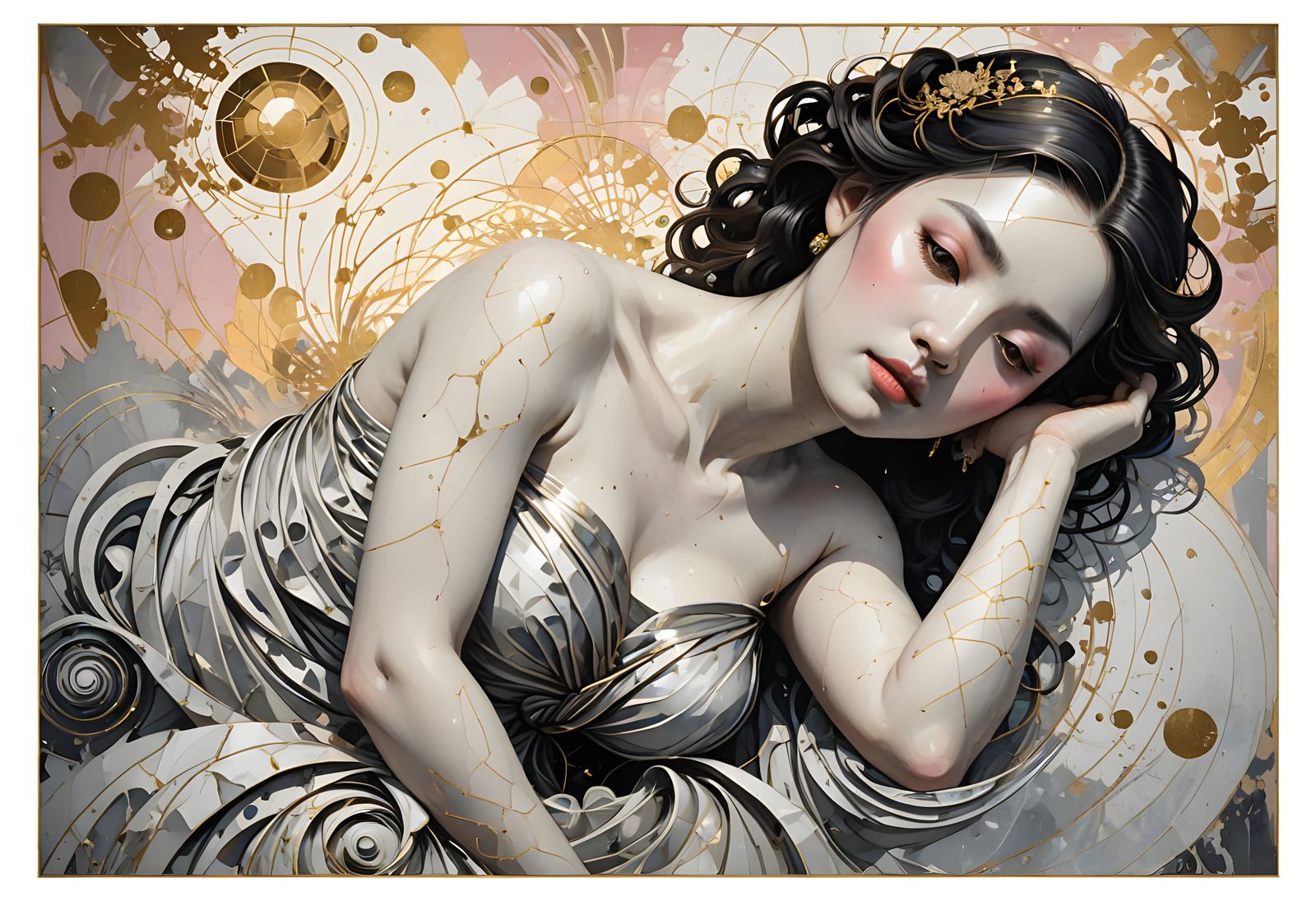 Inner Peace Portrait in Sumi-e Pop Art Style