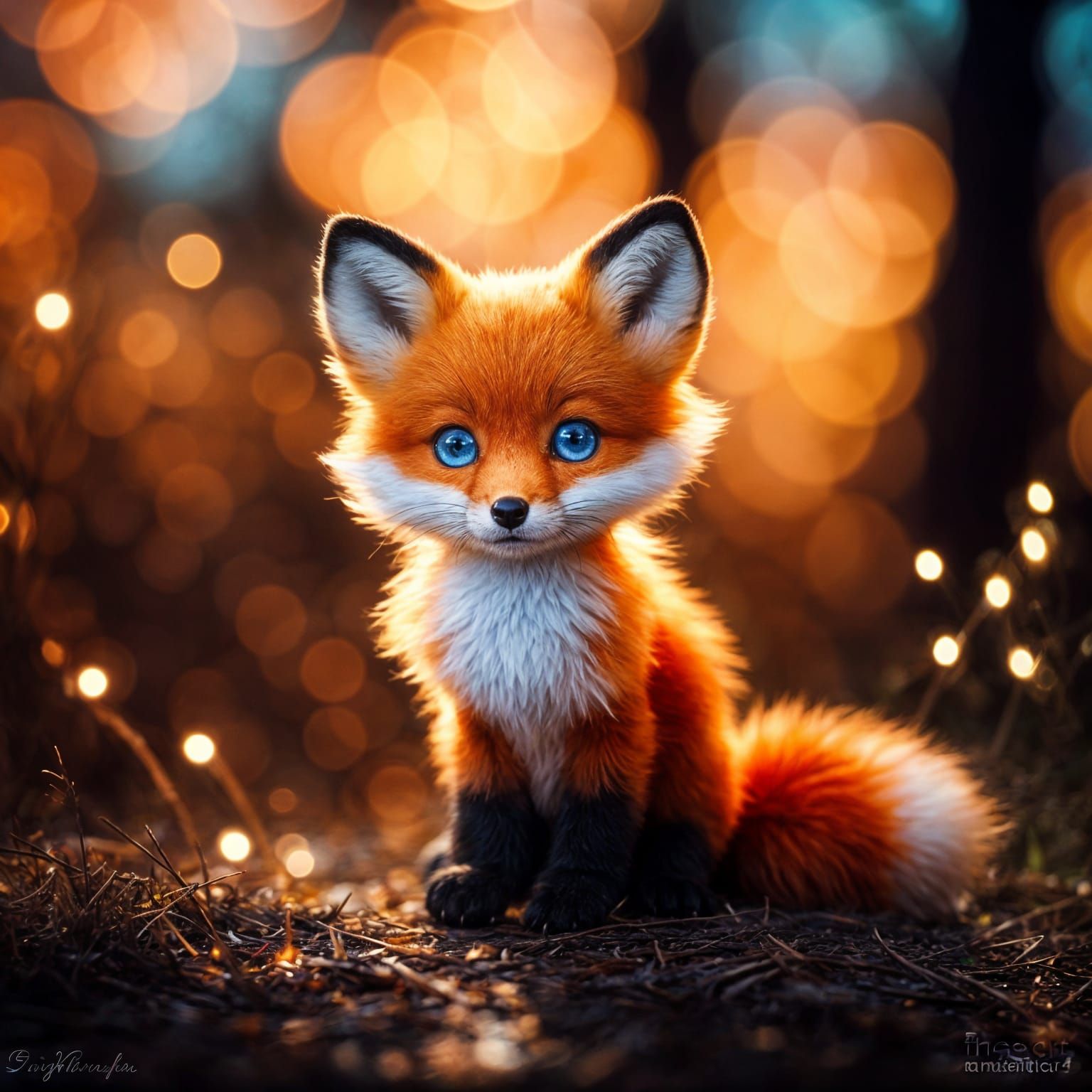 Adorable Chibi Fox with Golden Sparks Digital Art