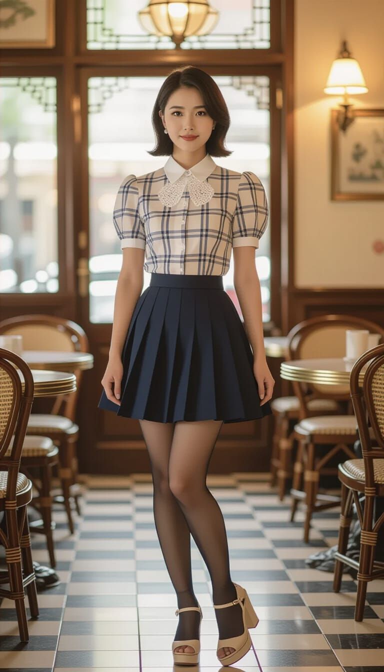 Thai Woman in French Cafe: Hyperrealistic Photography