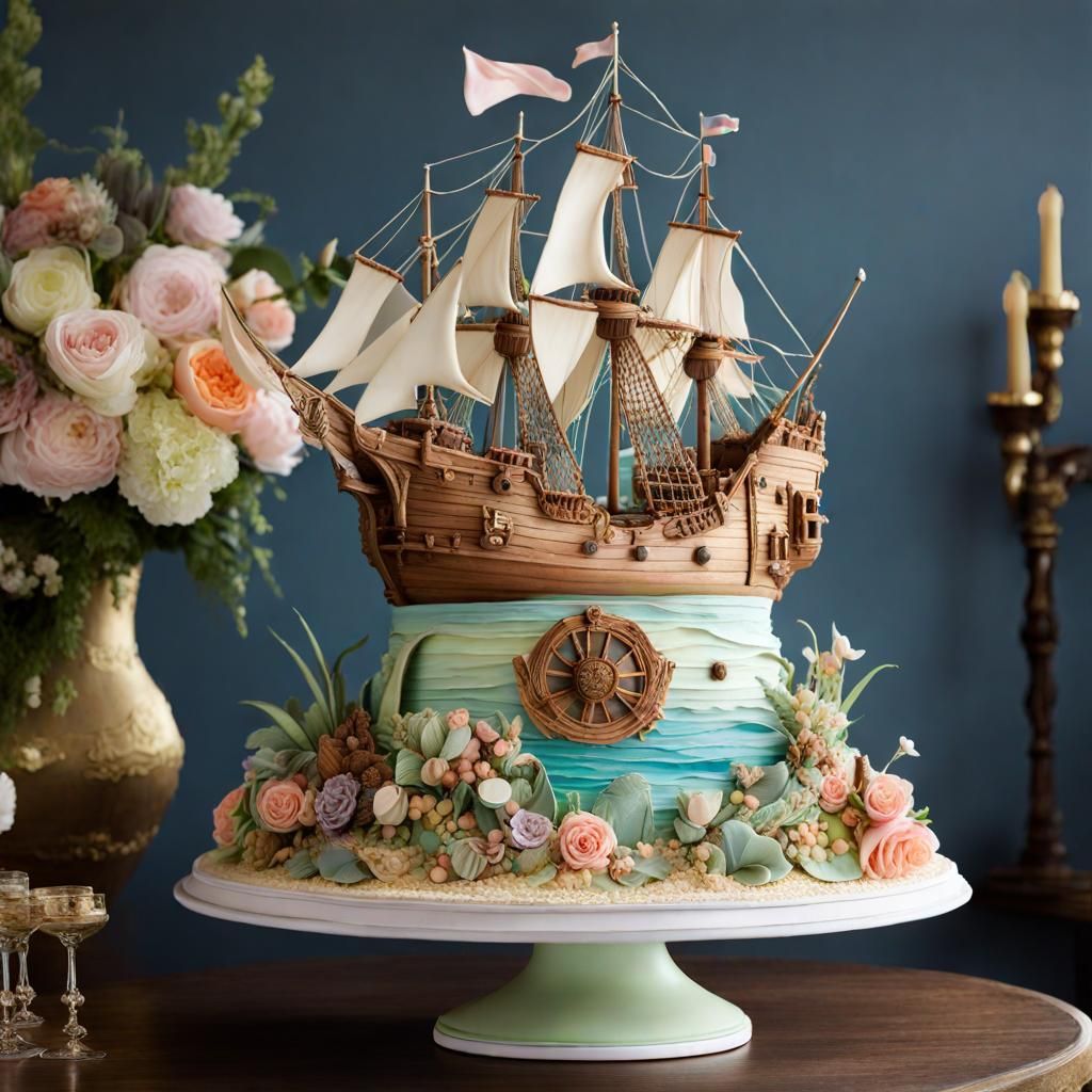 Pastel Pirate Ship Wedding Cake: Whimsical Cake Fantasy