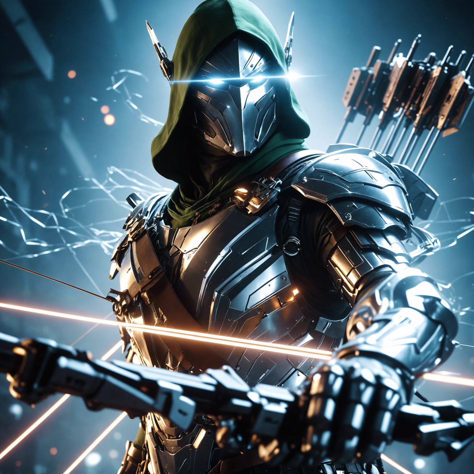 Sci-Fi Robin Hood Warrior in Energetic Armor