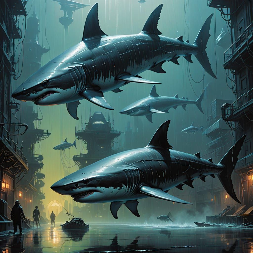 Bio-Mechanical Alien Black Shark-Creature