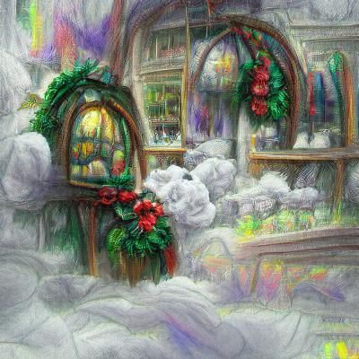 Festive Christmas Shop Window in Kinkade Style