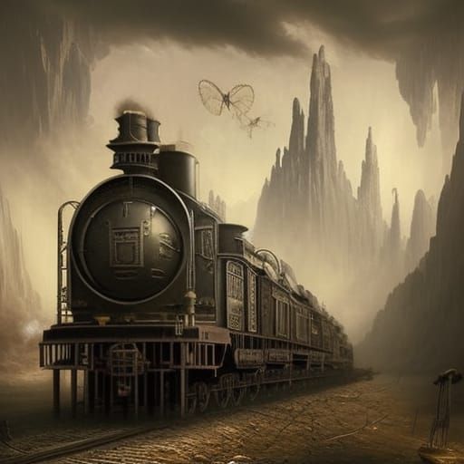 Steampunk Diesel Train Night Terrors in Dark Fantasy