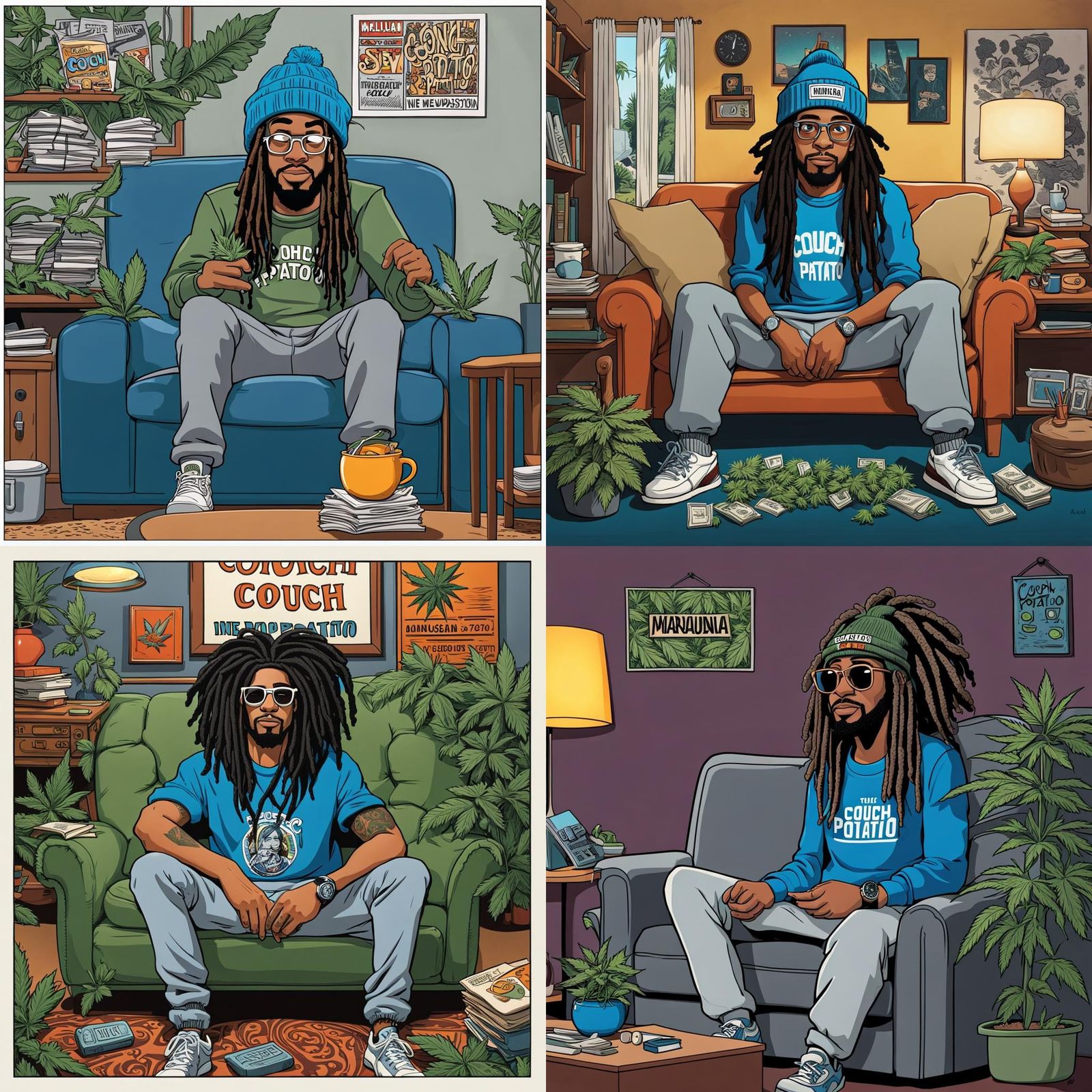 Cartoon Man on Marijuana Couch Digital Art