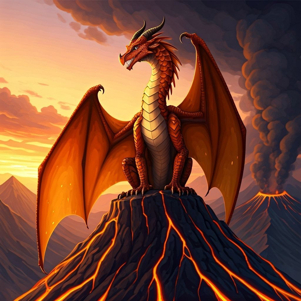 Majestic Sunwing Dragon on Volcanic Peak at Sunrise